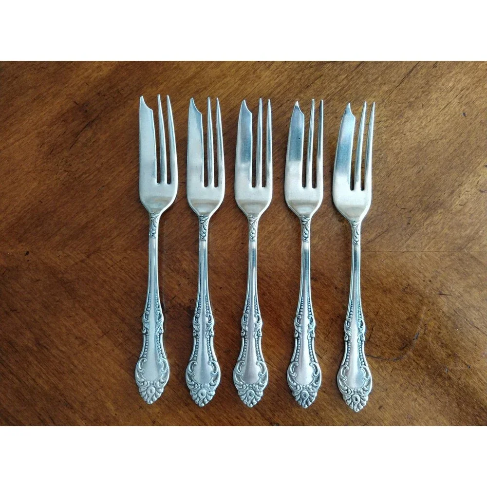 5x Antique Wm A Rogers A10 CARLTON 1898 Silverplate Cake Pastry Pie Fork 6.8